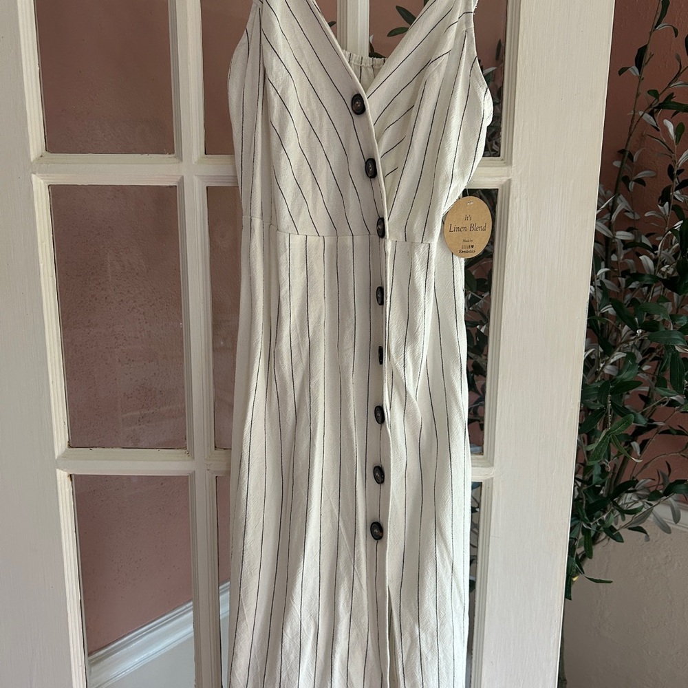 Striped Button-Down Linen Dress